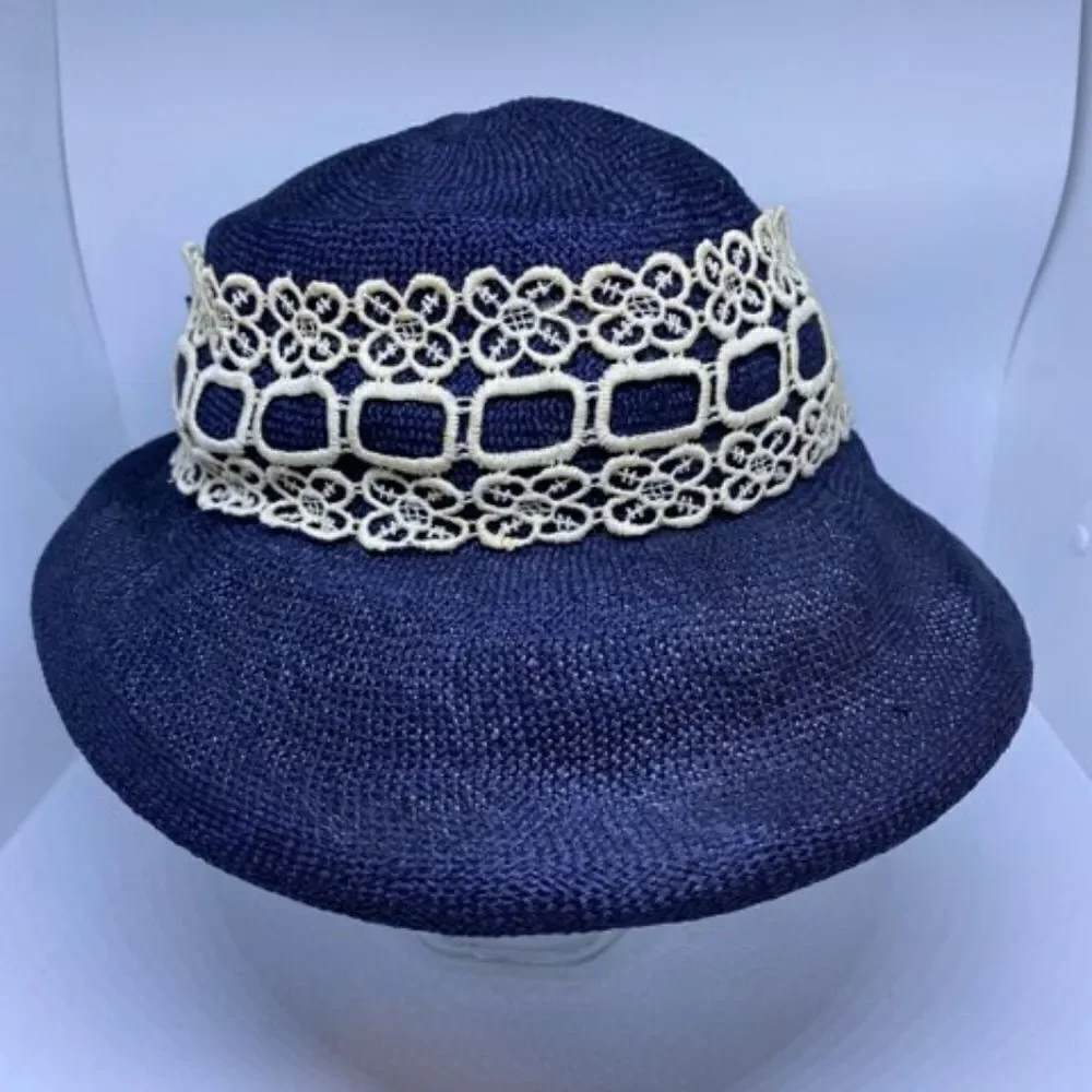 Vintage Union Made Blue & White Floral Lace Hat - Picture 2 of 9